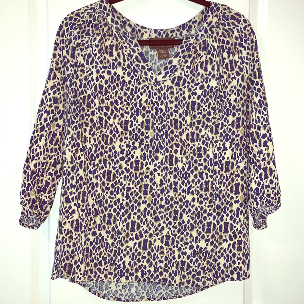 Penn Wright Mason blue/beige 3/4 sleeve blouse L